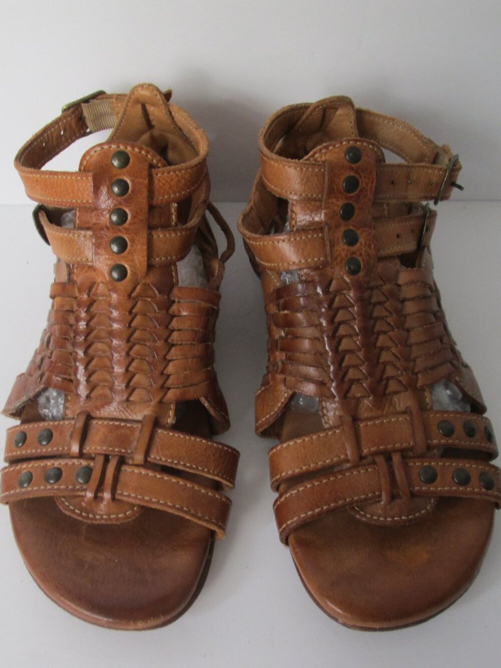 Bed Stu Claire Woven Gladiator Sandals Ankle Straps Brown Leather Women's 6
